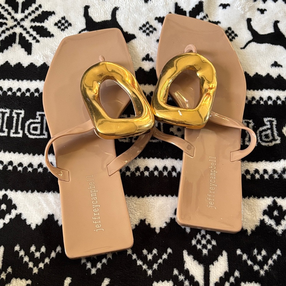 Jeffrey Campbell Nude Sandals with Gold Detail - Picture 2 of 5